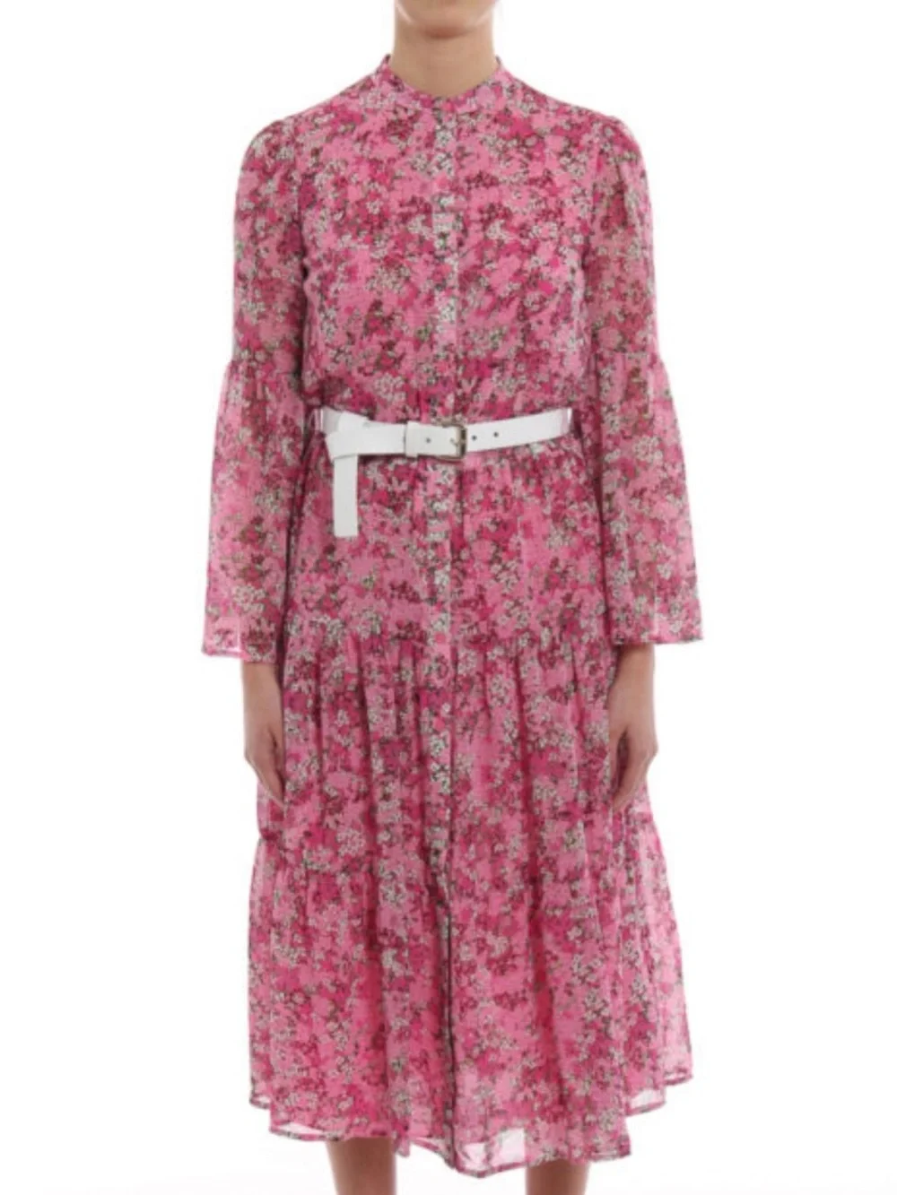 Michael Kors Pink Floral Tiered Midi Dress
